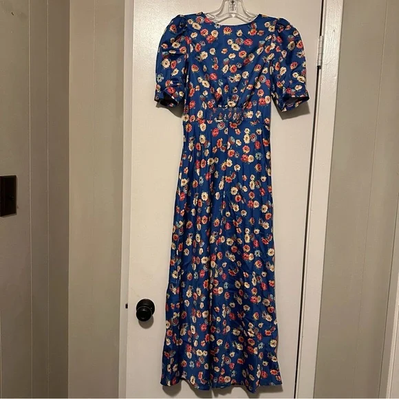 NWT ASOS blue floral midi tea dress size 4 - Picture 2 of 9
